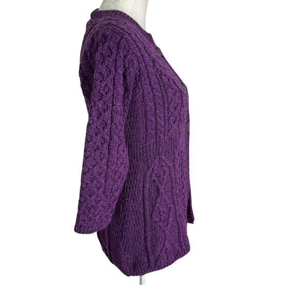 Kilronan Irish 100% Wool Cable Knit Cardigan Purple Size XS - Picture 4 of 11